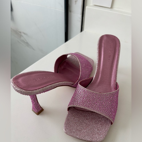 Billini Quay Pink Rhinestone Mid Stiletto Heeled Sandals NWT - Picture 9 of 11